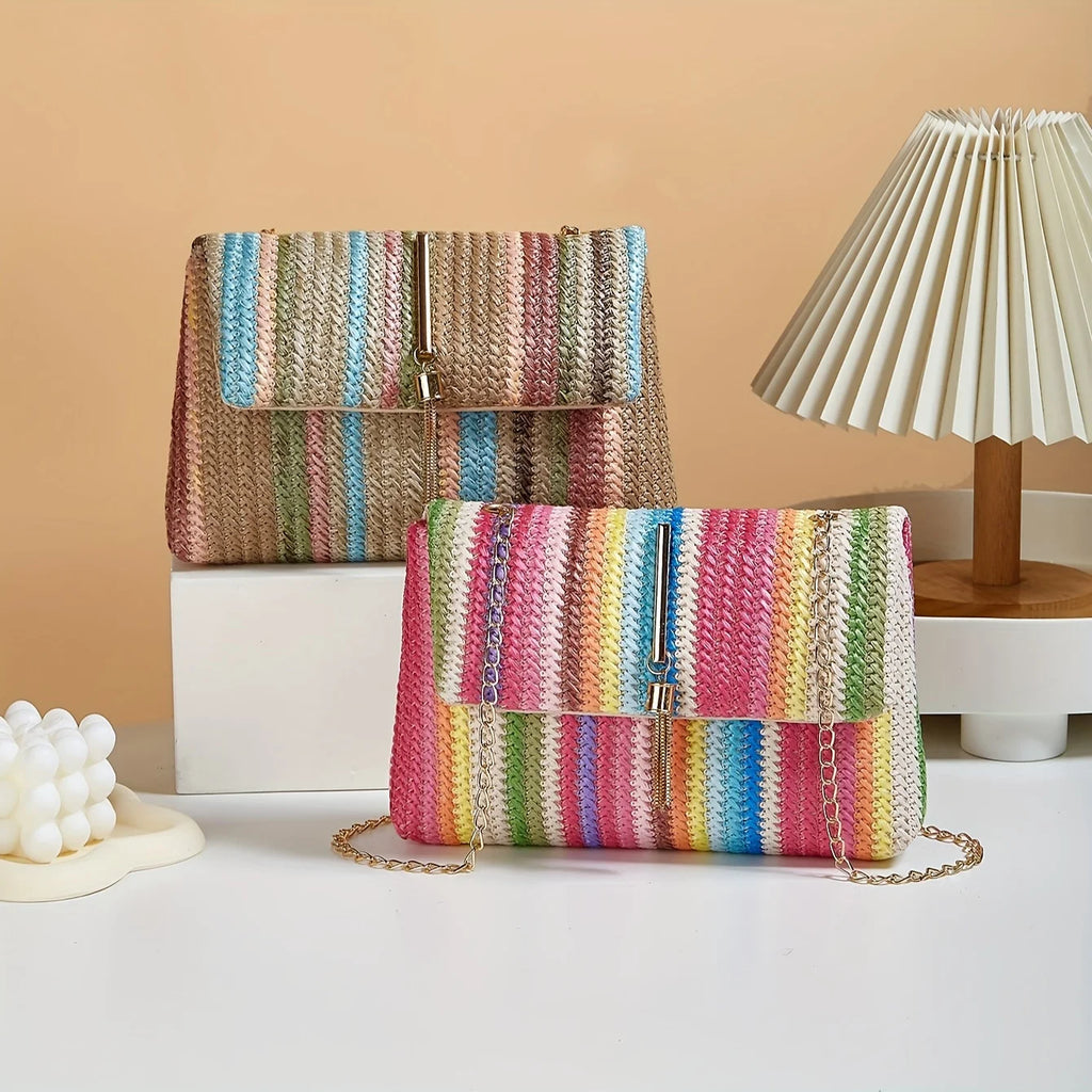 Sac à main bandoulière femme en paille arc-en-ciel chic collection été 2026