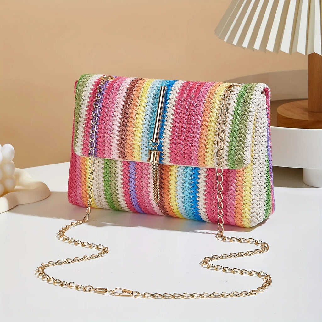 Sac à main bandoulière femme en paille arc-en-ciel chic collection été 2026