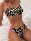 Maillot de bain femme 2 pièces bikini léopard ensemble sexy rembourré