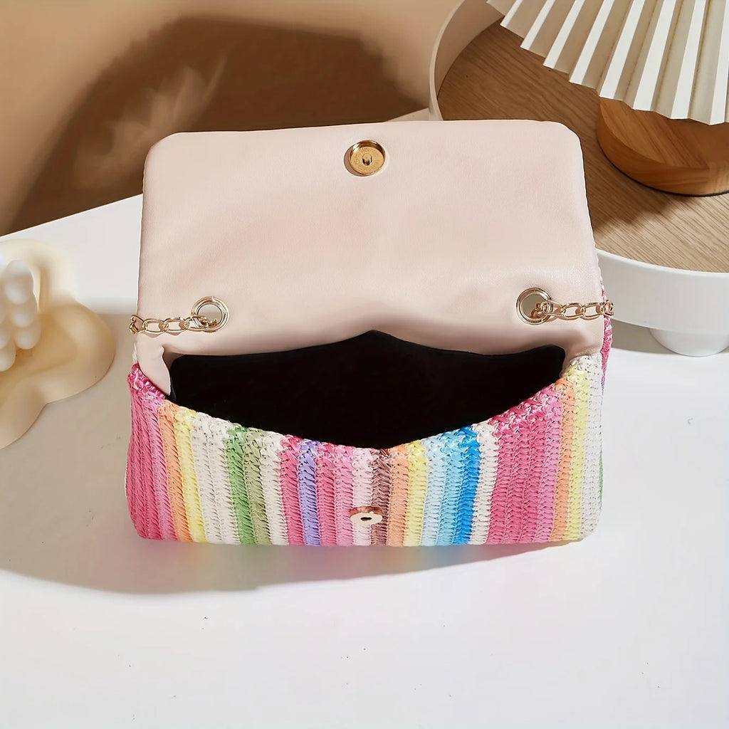 Sac à main bandoulière femme en paille arc-en-ciel chic collection été 2026