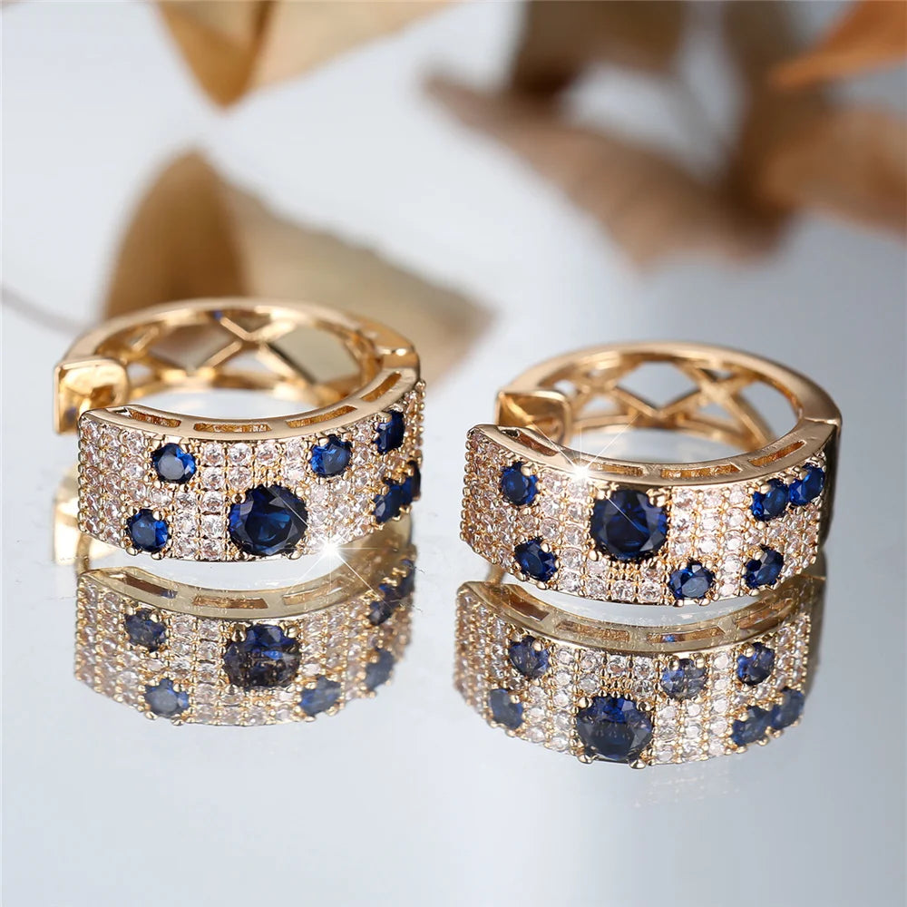 Boucles d'Oreilles Créoles Zirconia Bleu & Blanc - NatyGlam's