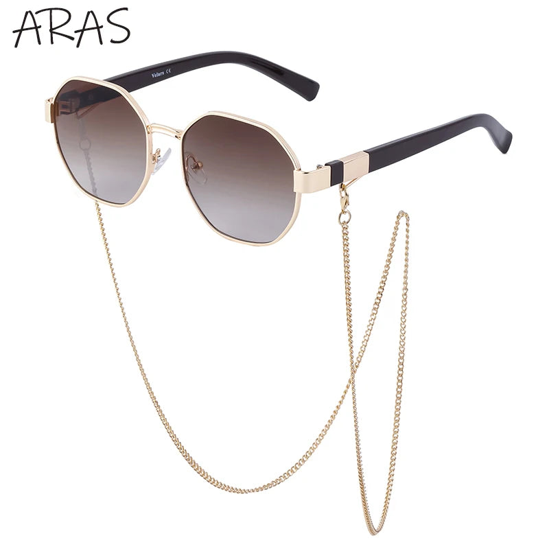 Lunettes de soleil polygonales femme avec chaîne tendance UV400 - NatyGlam's