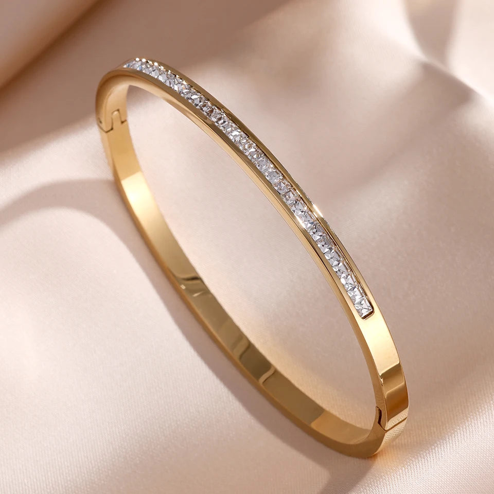 Bracelets manchettes en acier inoxydable incrustés de zirconia scintillante - NatyGlam's