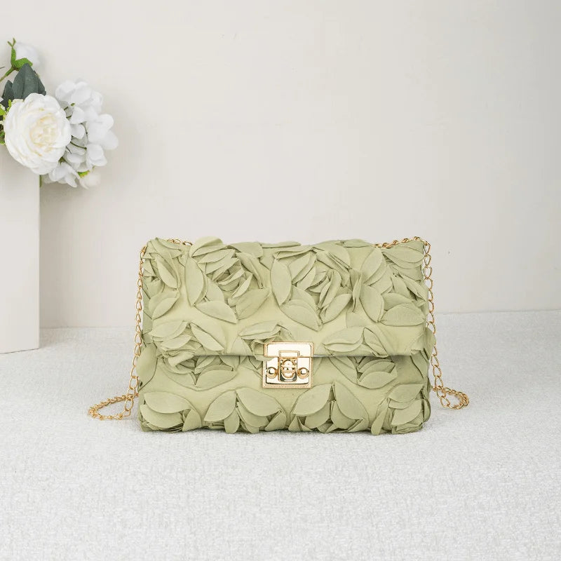 Sac à main de soirée en satin fleuri 3D pochette élégante avec chaîne amovible