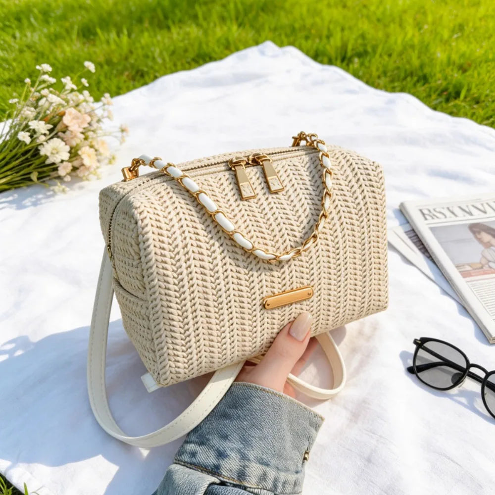 Sac à main femme en paille tissée sac bandoulière chaîne collection 2026