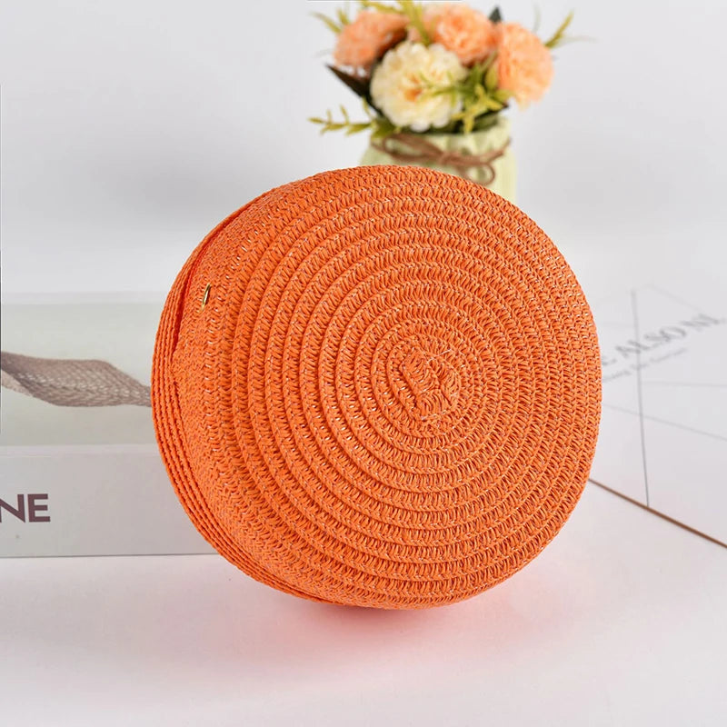 Sac rond en paille tressée pour femme Sac bandoulière d'été style rotin