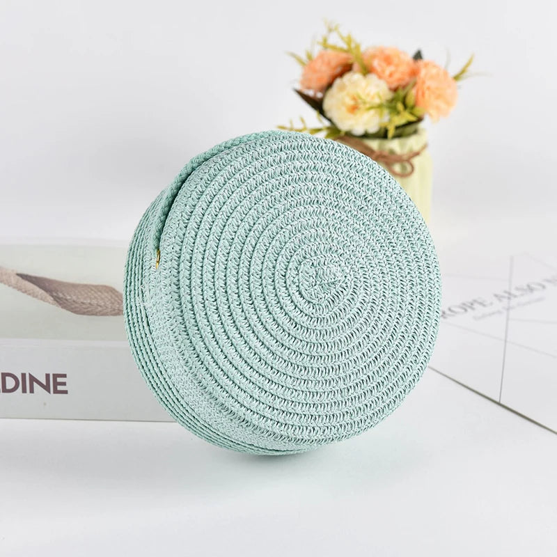 Sac rond en paille tressée pour femme Sac bandoulière d'été style rotin