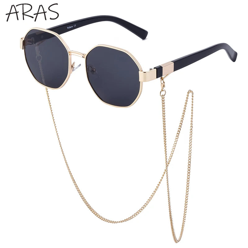 Lunettes de soleil polygonales femme avec chaîne tendance UV400 - NatyGlam's