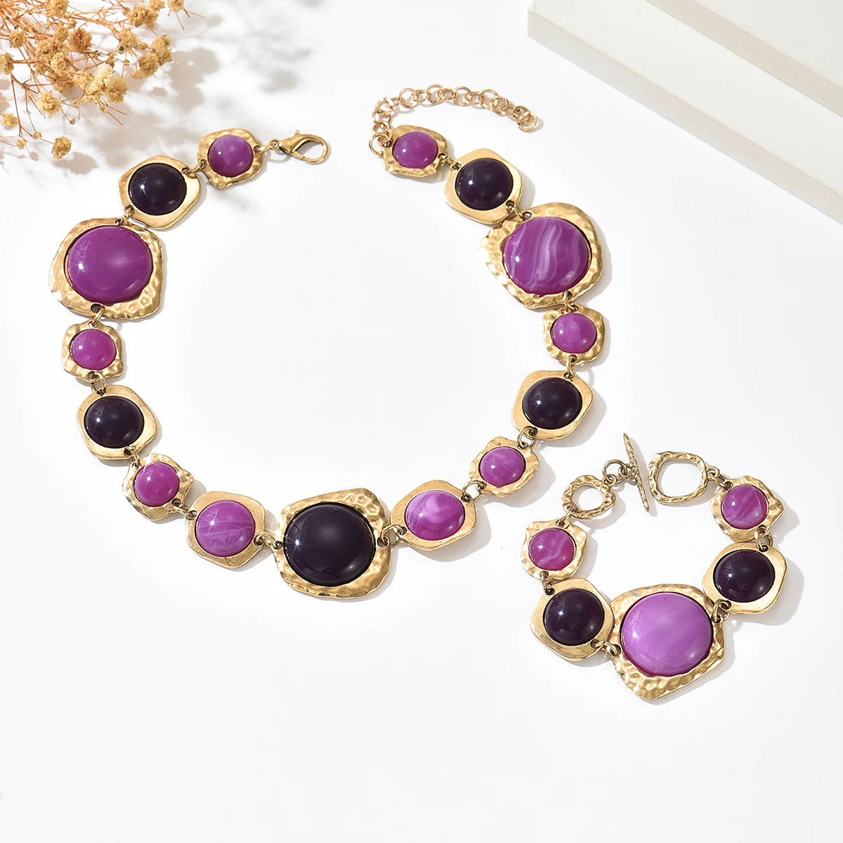 Ensemble Collier & Bracelet Géométrique Multicolore Femme Bohème Chic - NatyGlam's