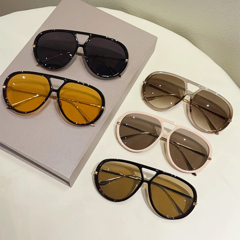 Lunettes de Soleil Pilote Oversize UV400 Vintage Double Pont - NatyGlam's