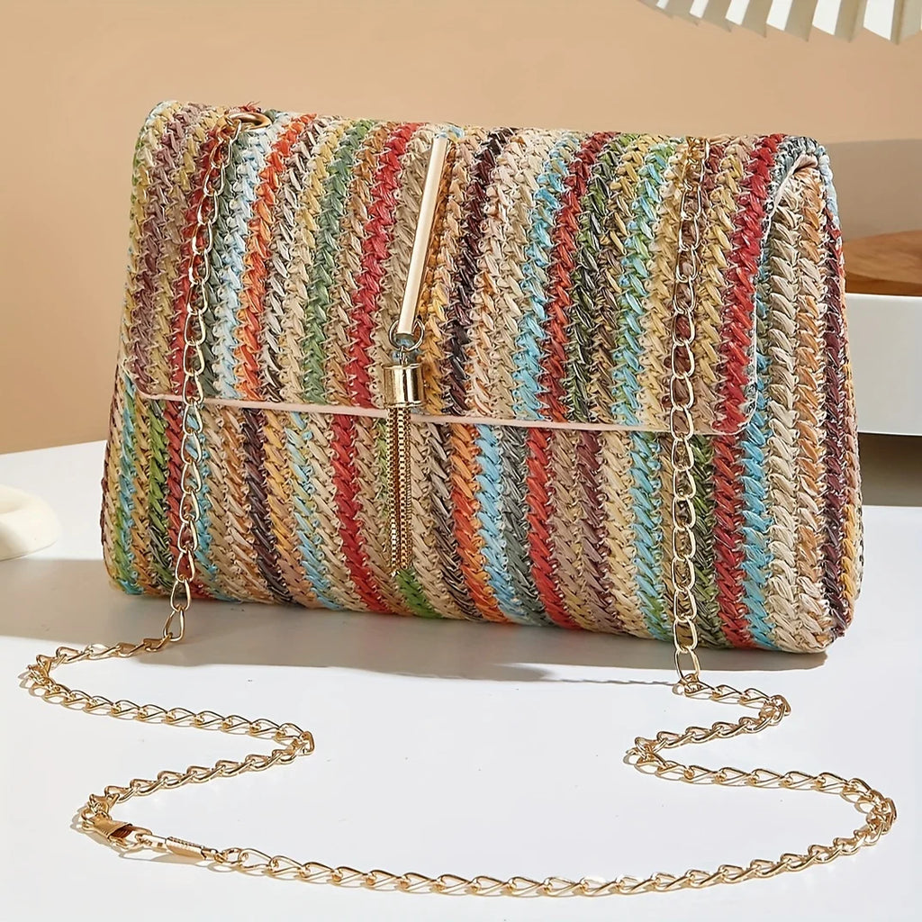 Sac à main bandoulière femme en paille arc-en-ciel chic collection été 2026