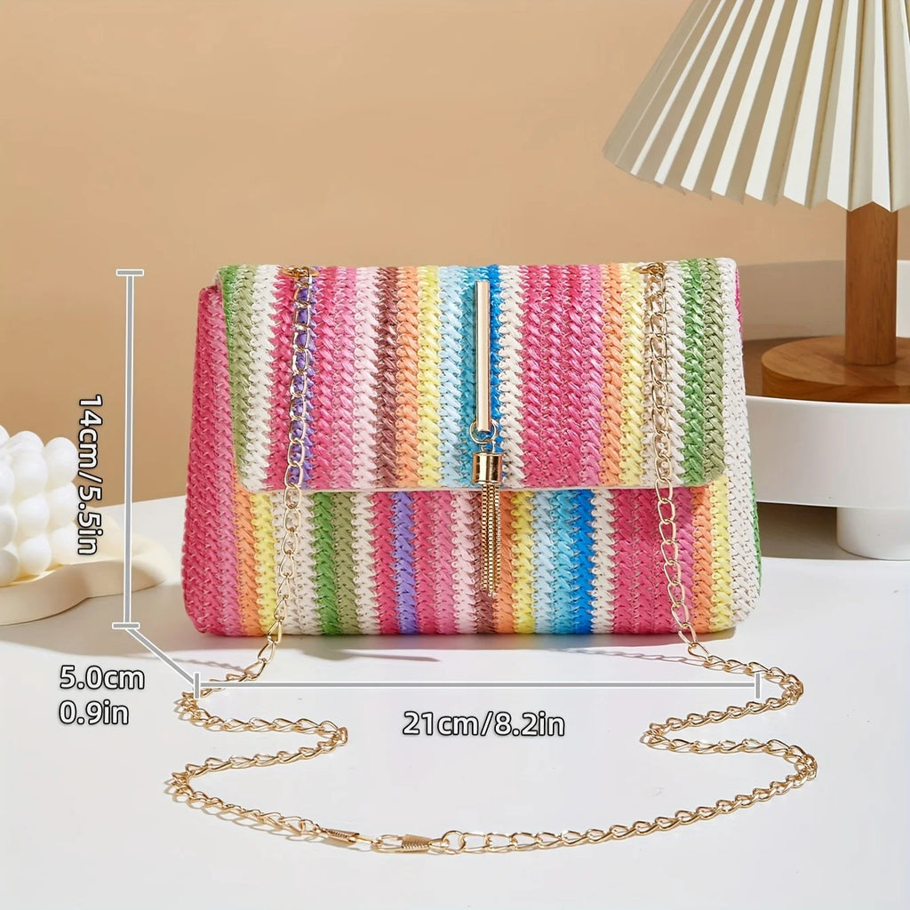 Sac à main bandoulière femme en paille arc-en-ciel chic collection été 2026