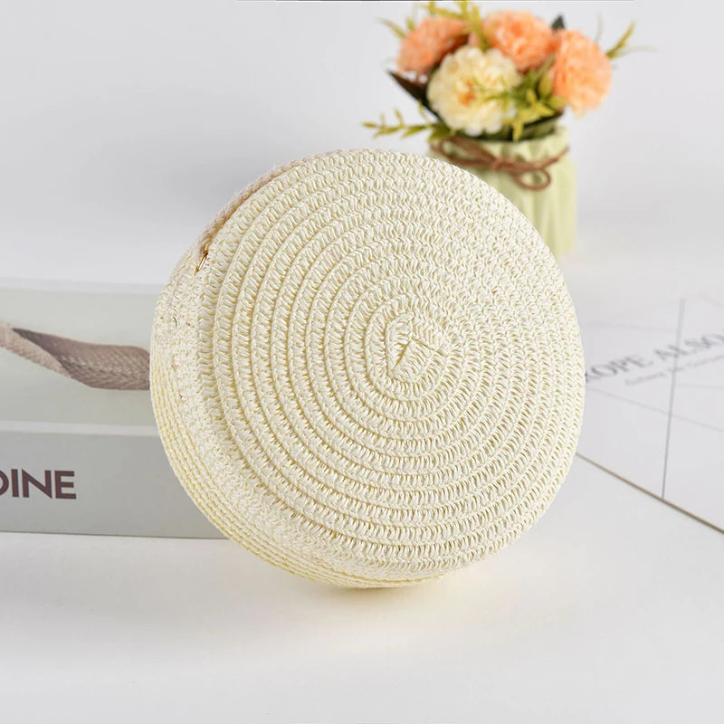 Sac rond en paille tressée pour femme Sac bandoulière d'été style rotin