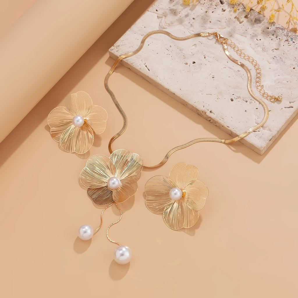 Ensemble Collier et Boucles d'Oreilles Fleur Perle Elégant - NatyGlam's