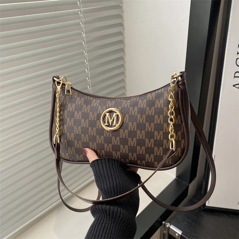 Sac Bandoulière Femme Vintage Elégant - Motif Monogramme & Fermoir Lettre Dorée - NatyGlam's