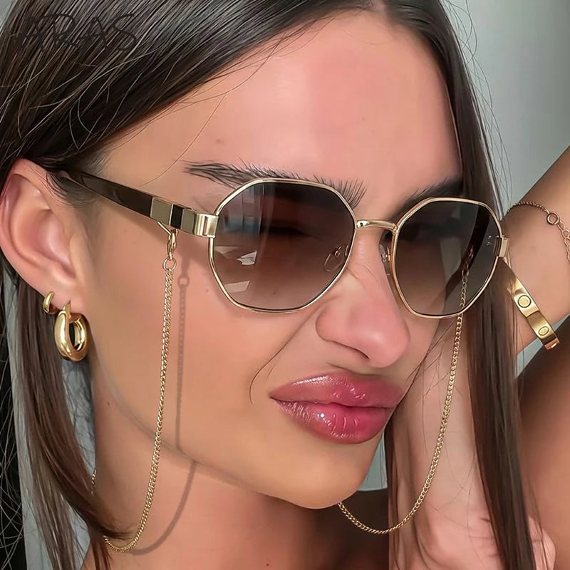 Lunettes de soleil polygonales femme avec chaîne tendance UV400 - NatyGlam's