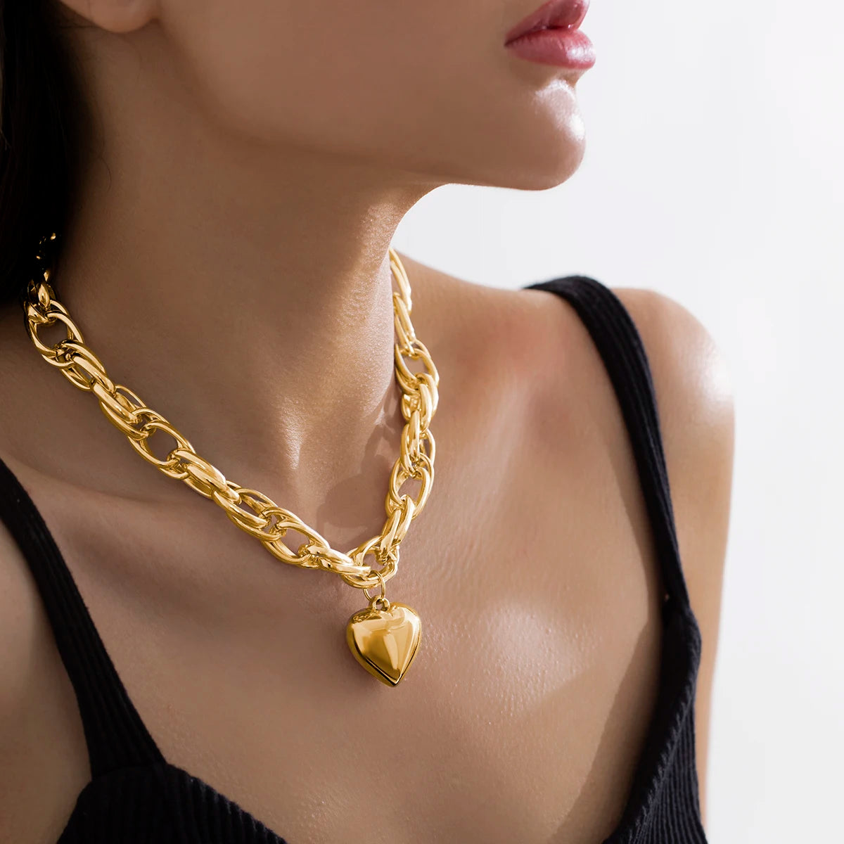 Collier Chaîne Coeur Oversize Femme - NatyGlam's