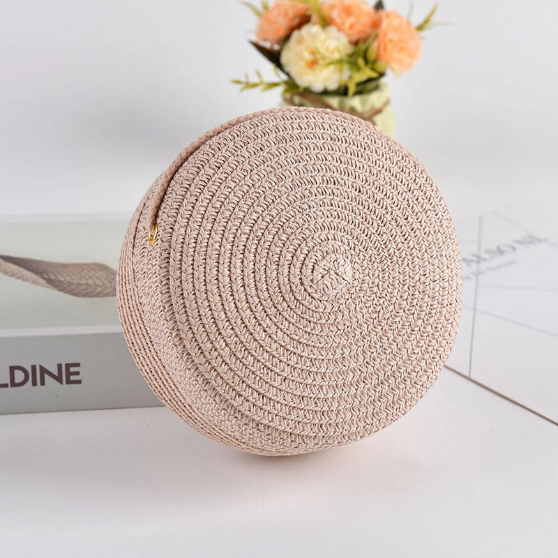 Sac rond en paille tressée pour femme Sac bandoulière d'été style rotin