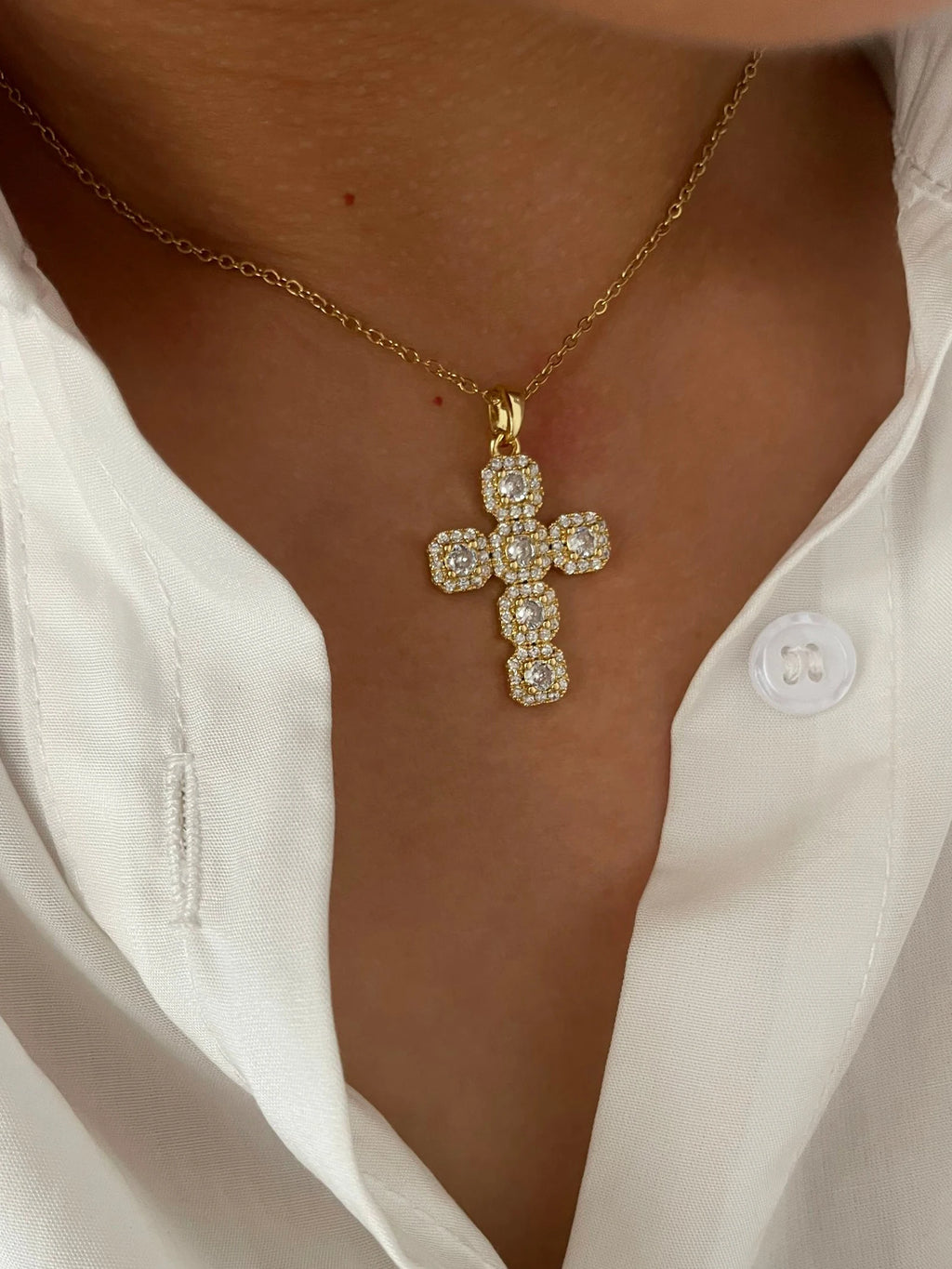 Collier Croix Elégance Zirconia Doré et Argent Femme acier inoxydable