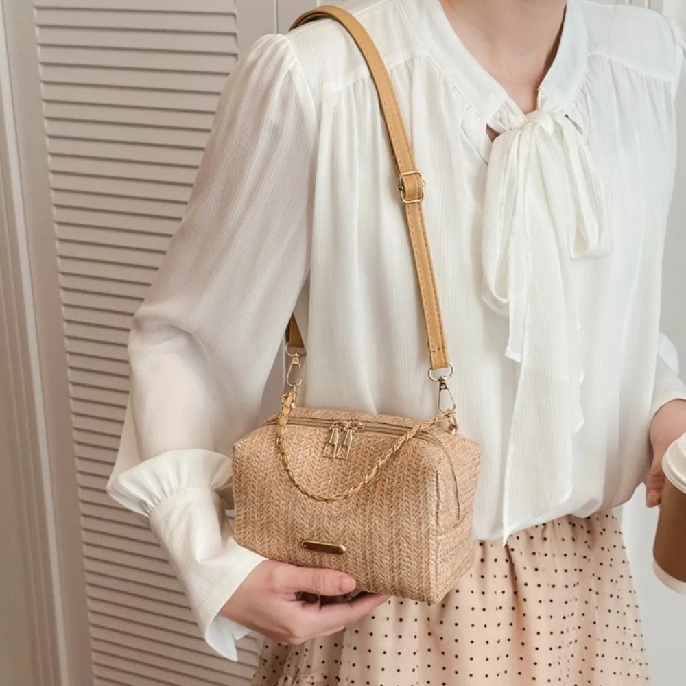 Sac à main femme en paille tissée sac bandoulière chaîne collection 2026