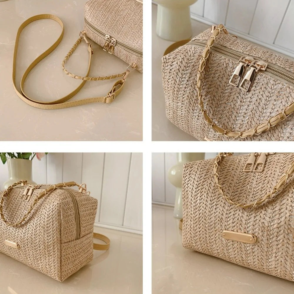 Sac à main femme en paille tissée sac bandoulière chaîne collection 2026