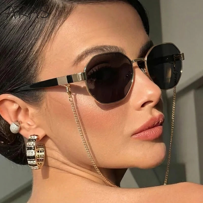 Lunettes de soleil polygonales femme avec chaîne tendance UV400 - NatyGlam's