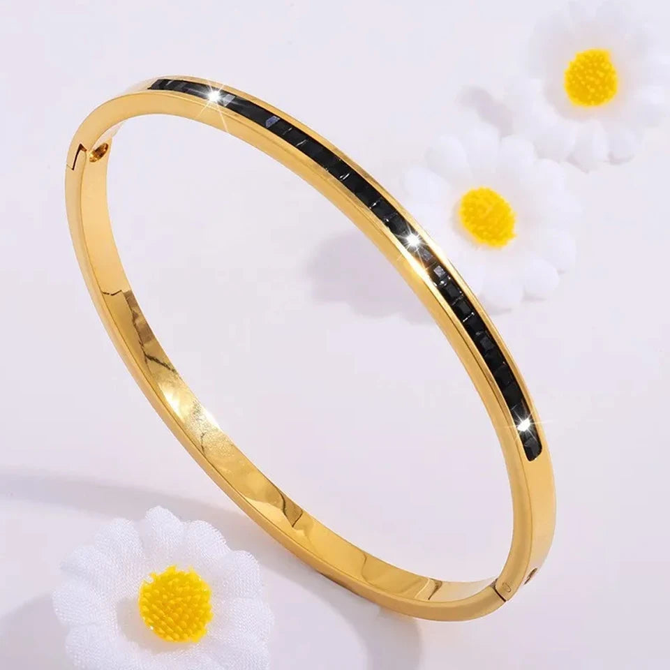 Bracelets manchettes en acier inoxydable incrustés de zirconia scintillante - NatyGlam's
