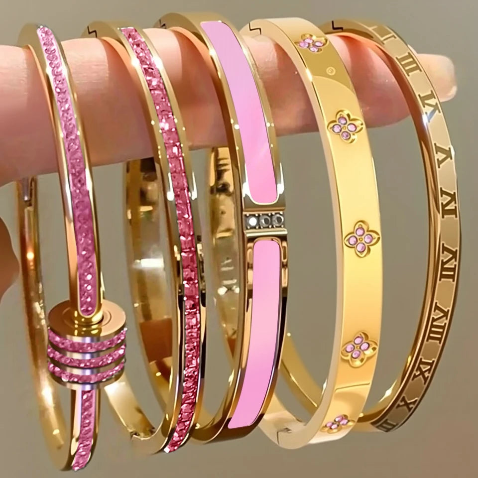 Bracelets manchettes en acier inoxydable incrustés de zirconia scintillante - NatyGlam's
