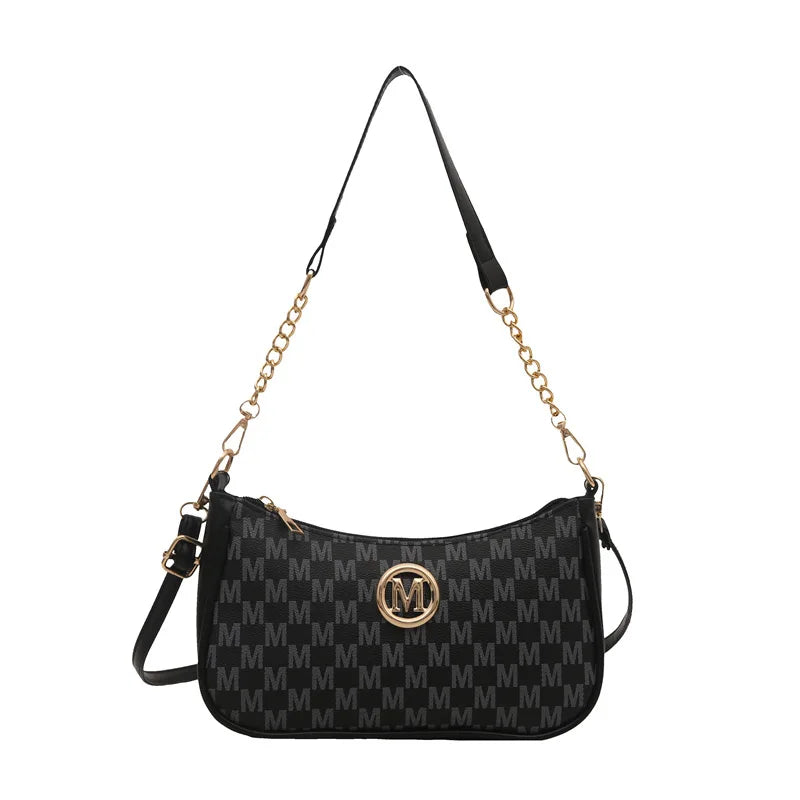 Sac Bandoulière Femme Vintage Elégant - Motif Monogramme & Fermoir Lettre Dorée - NatyGlam's