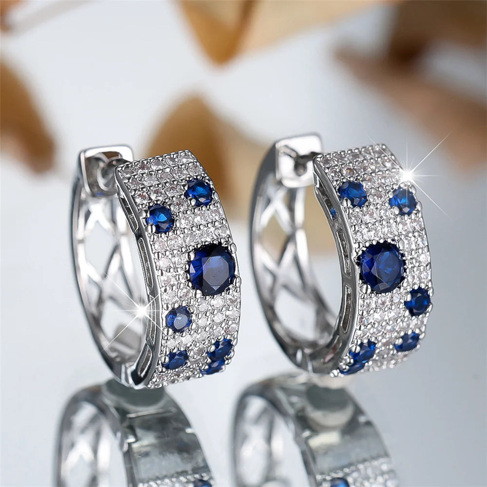 Boucles d'Oreilles Créoles Zirconia Bleu & Blanc - NatyGlam's