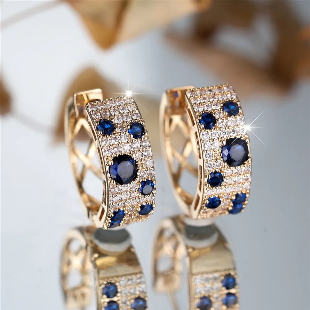 Boucles d'Oreilles Créoles Zirconia Bleu & Blanc - NatyGlam's