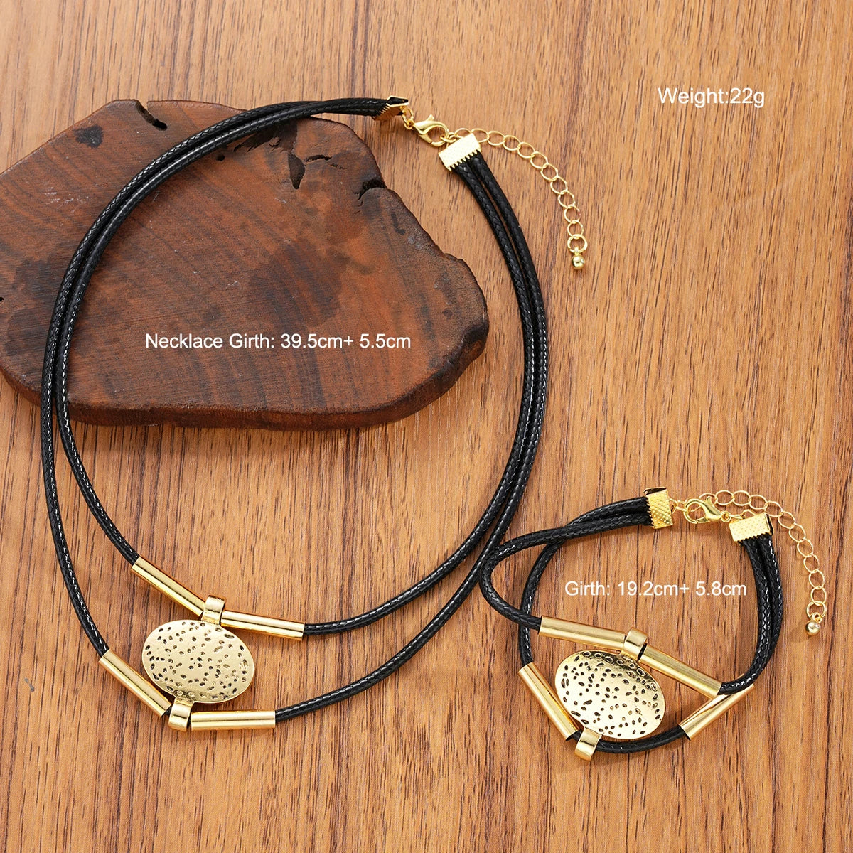 Ensemble Collier et Bracelet Vintage en Faux Cuir avec Pendentif Ovale - NatyGlam's