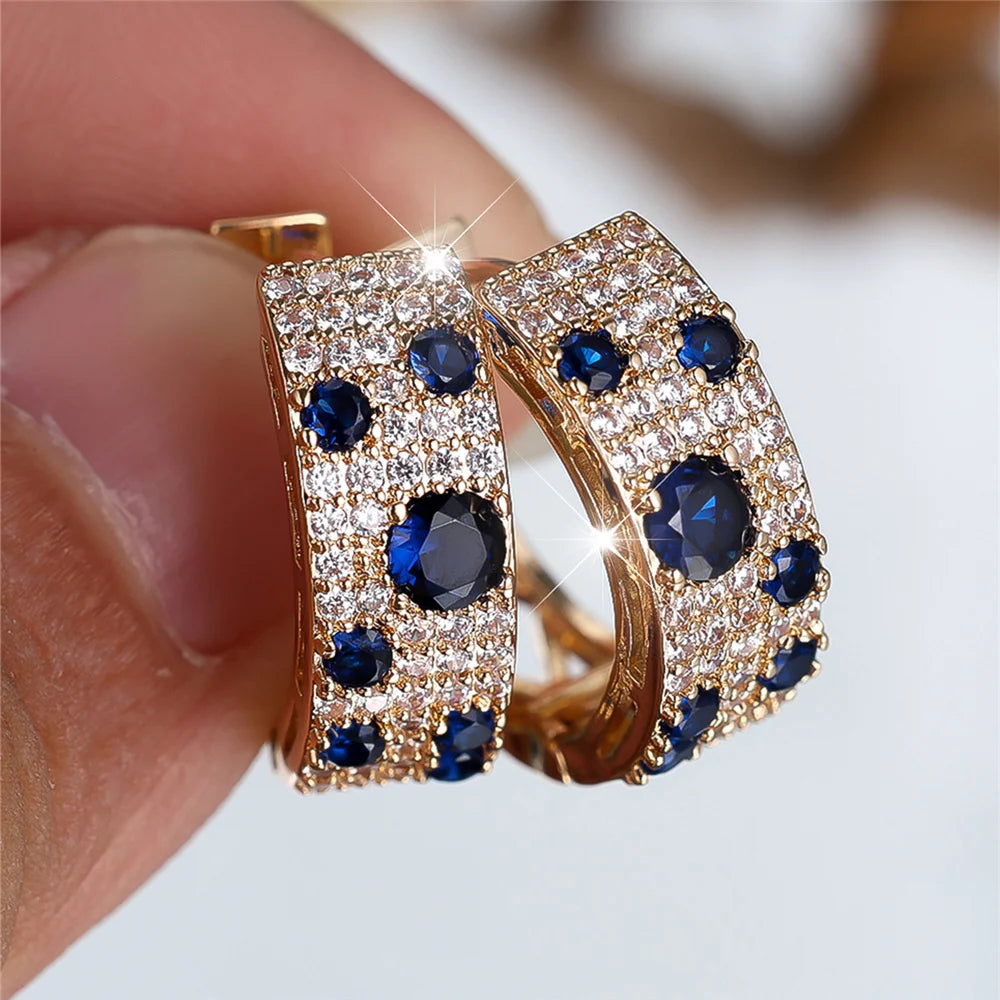 Boucles d'Oreilles Créoles Zirconia Bleu & Blanc - NatyGlam's