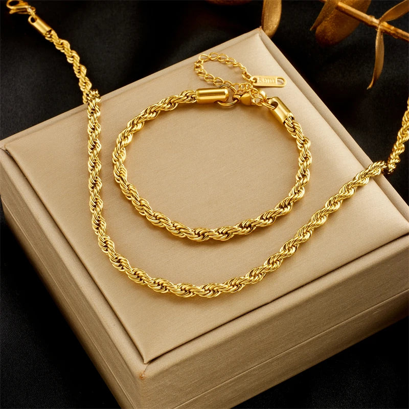 Ensemble Collier & Bracelet Chaîne Dorée Acier Inoxydable 316 L Femme - NatyGlam's