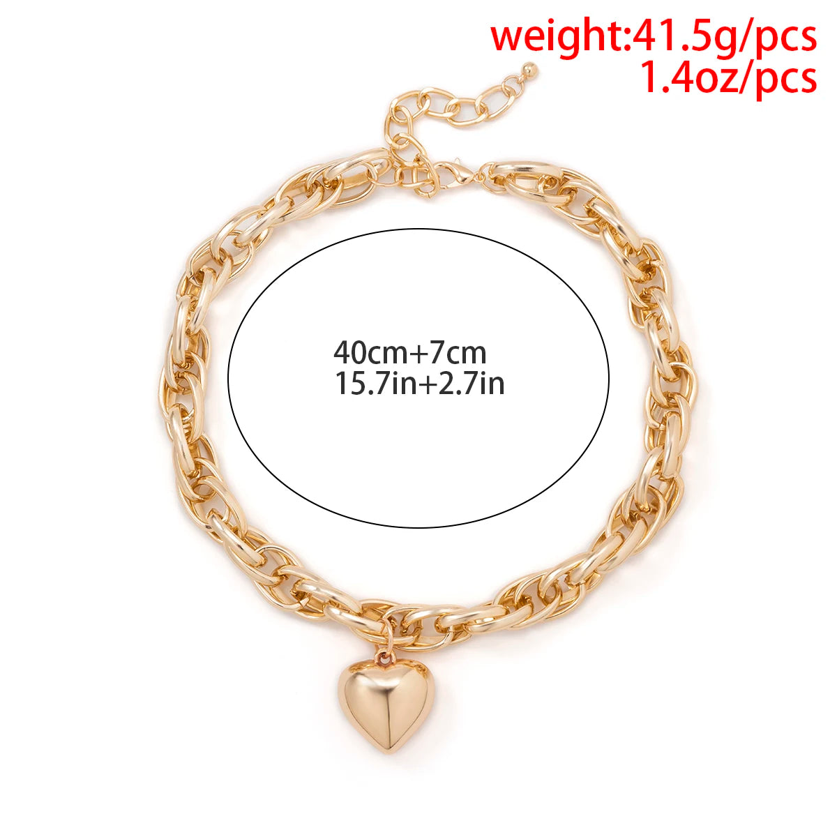Collier Chaîne Coeur Oversize Femme - NatyGlam's