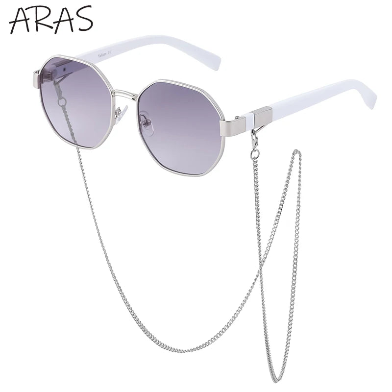 Lunettes de soleil polygonales femme avec chaîne tendance UV400 - NatyGlam's