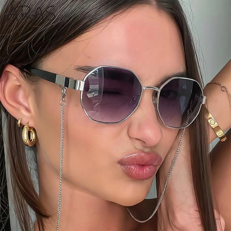 Lunettes de soleil polygonales femme avec chaîne tendance UV400 - NatyGlam's