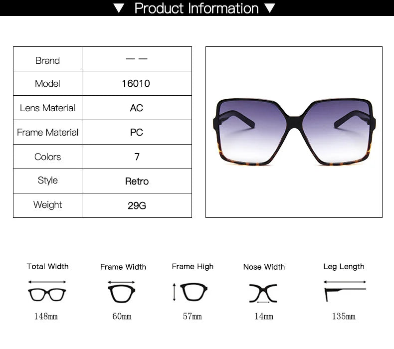 Lunettes de soleil oversize femme dégradé tendance UV400 - NatyGlam's