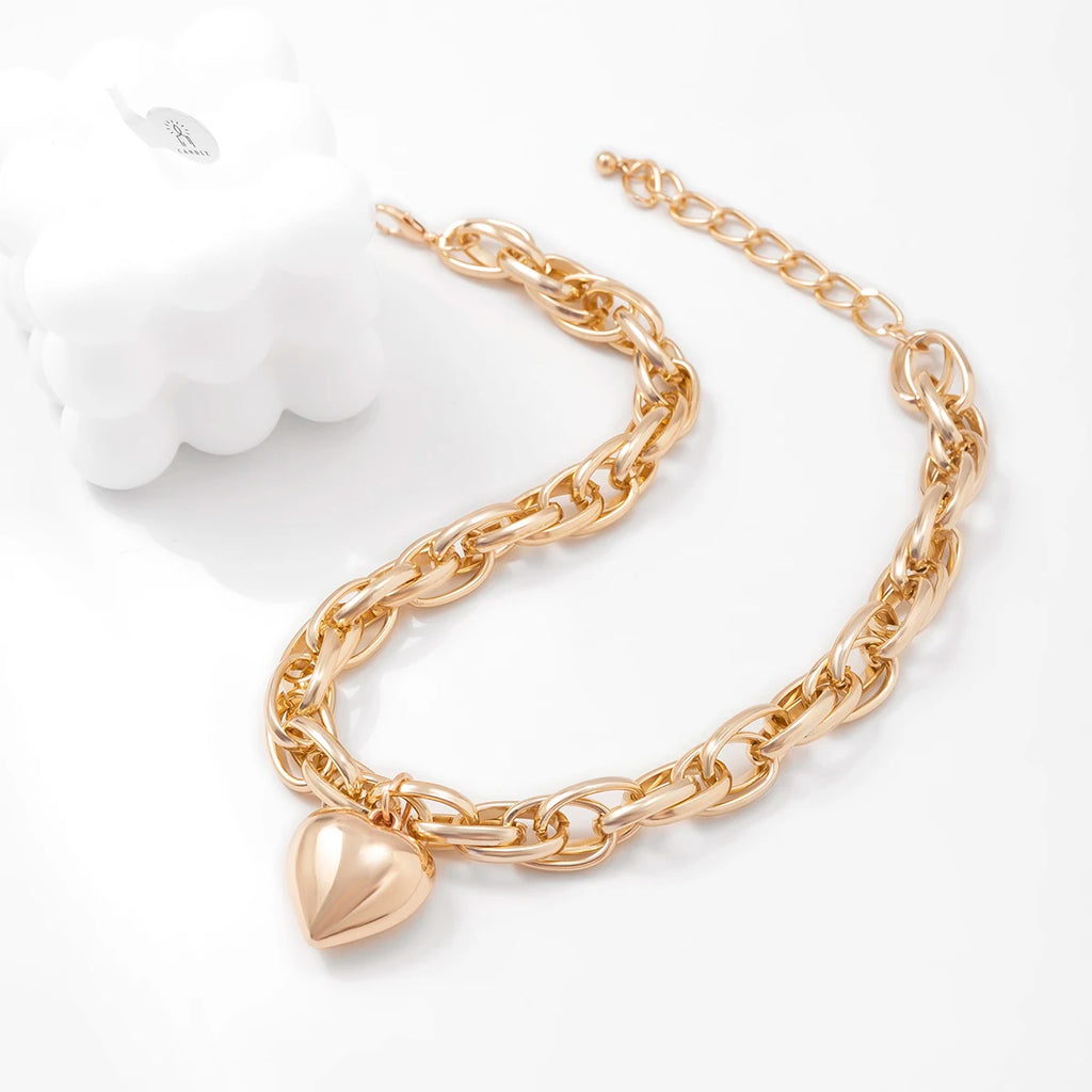 Collier Chaîne Coeur Oversize Femme - NatyGlam's