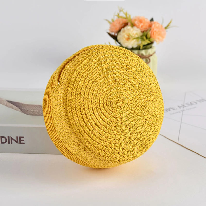 Sac rond en paille tressée pour femme Sac bandoulière d'été style rotin