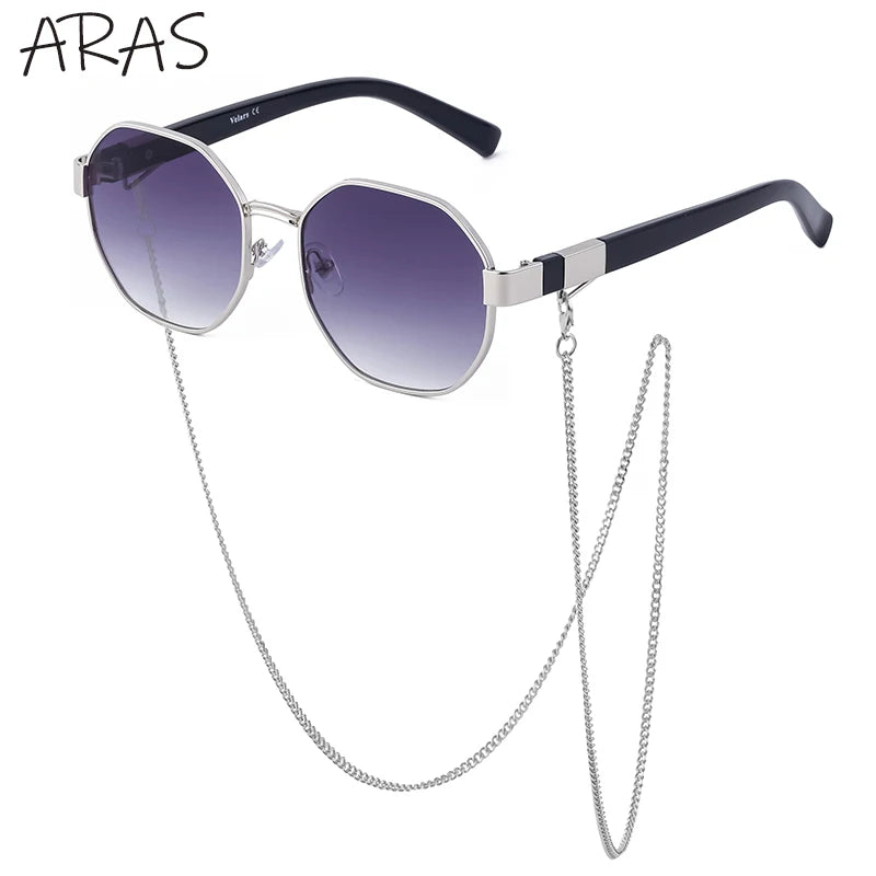 Lunettes de soleil polygonales femme avec chaîne tendance UV400 - NatyGlam's