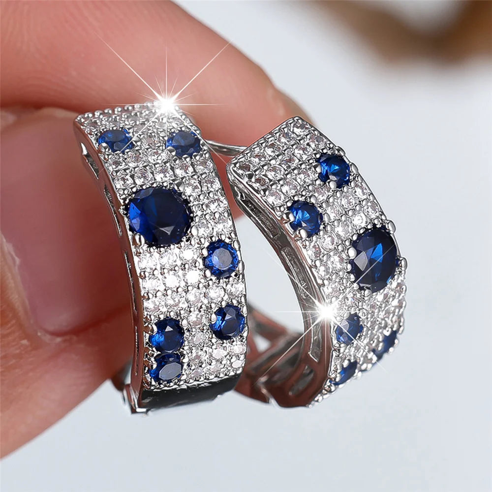 Boucles d'Oreilles Créoles Zirconia Bleu & Blanc - NatyGlam's