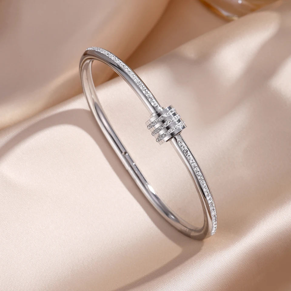 Bracelets manchettes en acier inoxydable incrustés de zirconia scintillante - NatyGlam's