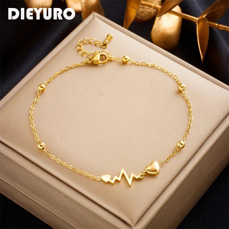 Bracelet de Cheville Coeur en Acier Inoxydable - NatyGlam's
