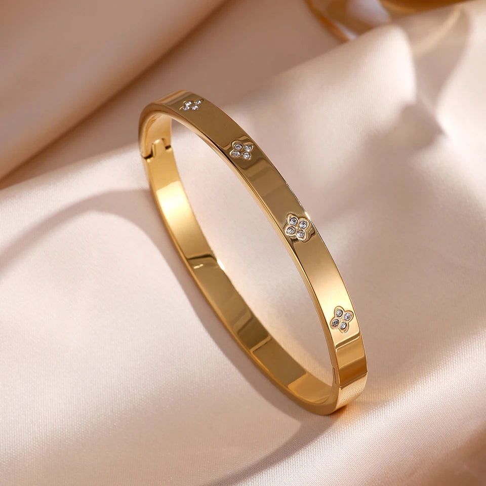Bracelets manchettes en acier inoxydable incrustés de zirconia scintillante - NatyGlam's