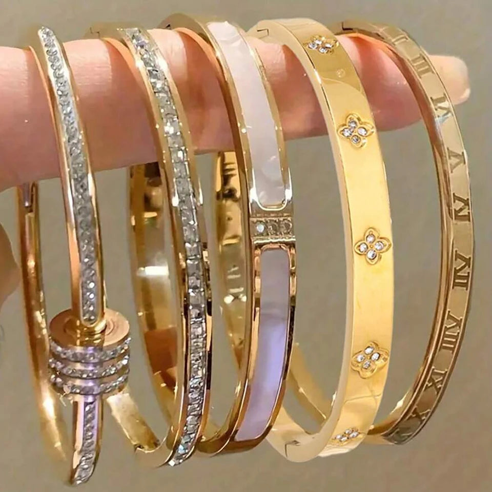 Bracelets manchettes en acier inoxydable incrustés de zirconia scintillante - NatyGlam's
