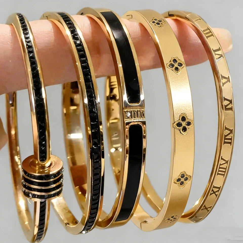 Bracelets manchettes en acier inoxydable incrustés de zirconia scintillante - NatyGlam's
