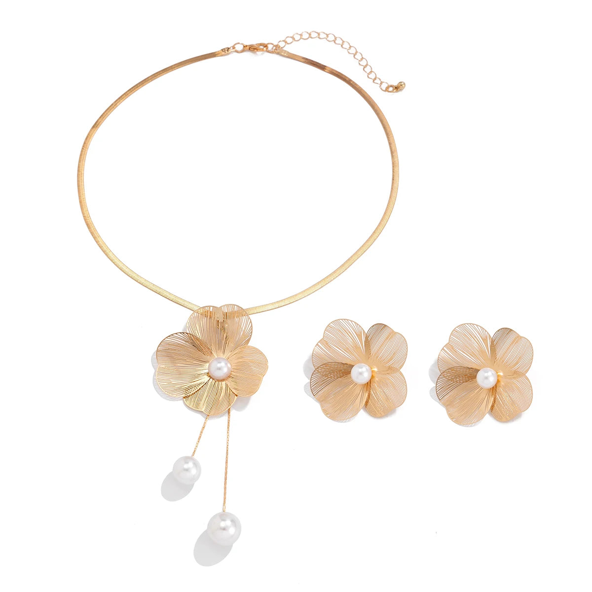 Ensemble Collier et Boucles d'Oreilles Fleur Perle Elégant - NatyGlam's