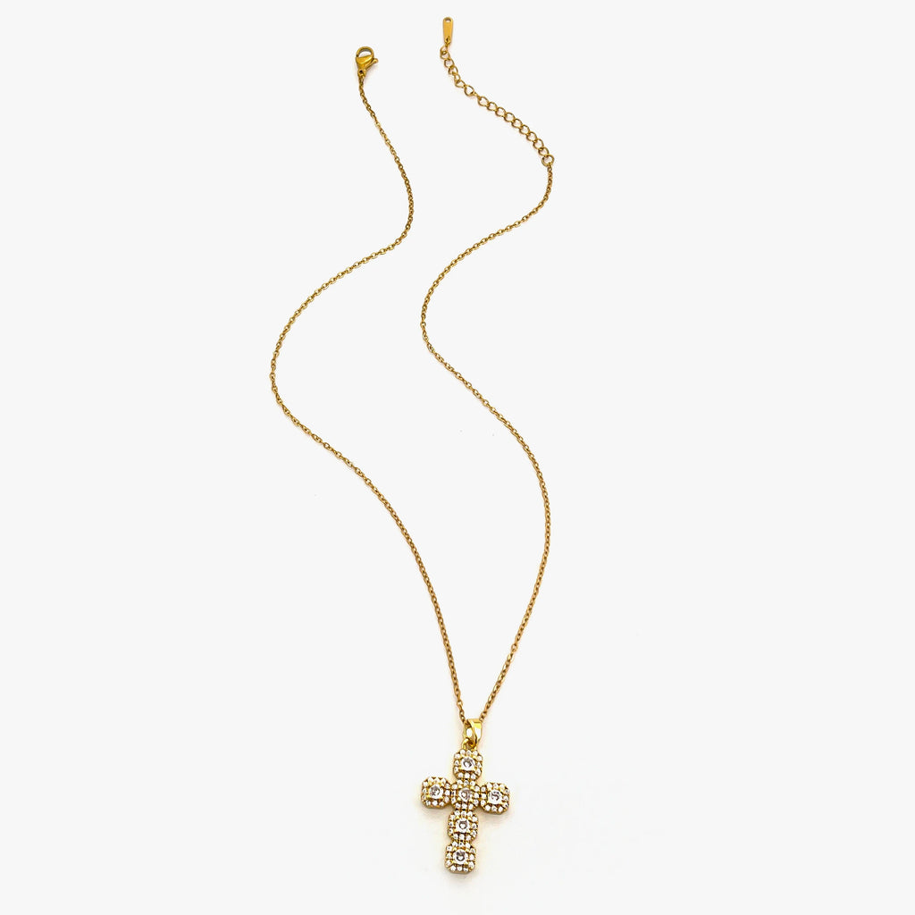 Collier Croix Elégance Zirconia Doré et Argent Femme acier inoxydable