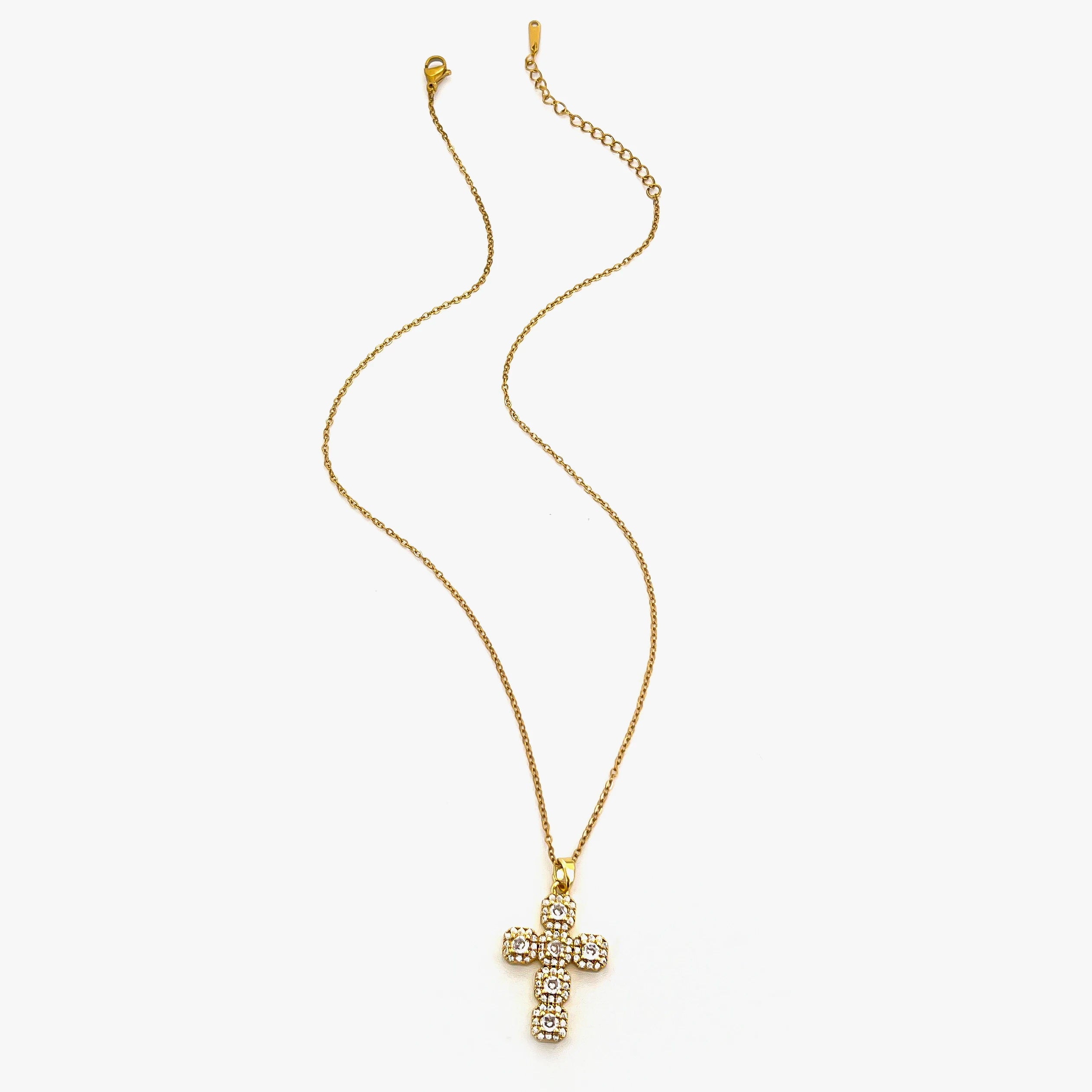 Collier Croix Elégance Zirconia Doré et Argent Femme acier inoxydable